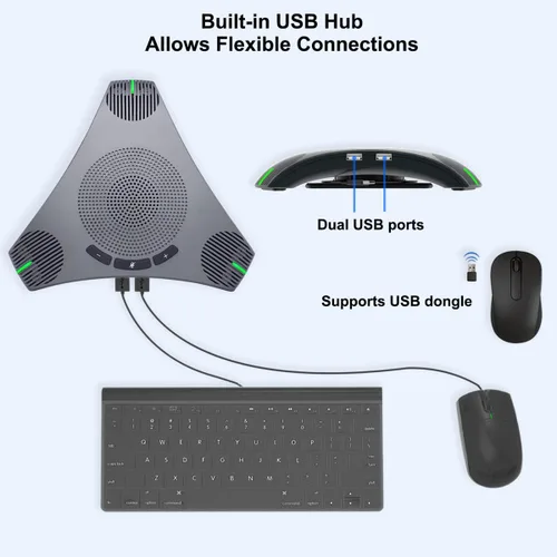 Vista 7 de Altavoz y micrófono de conferencia, micrófono de altavoz USB omnidireccional de 360° con concentrador USB, reducción de ruido/cancelación de eco