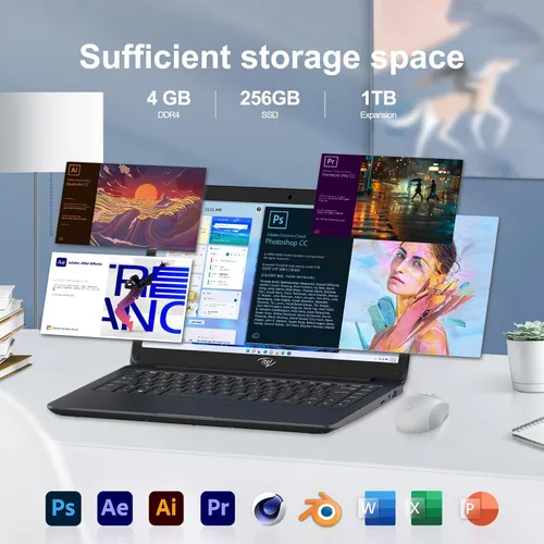 Vista 4 de Itel Celeron N4020 - Computadora portátil de 14 pulgadas (doble núcleo), gráficos UHD 600, 4 GB de RAM 256 GB SSD, pantalla HD de 14 pulgadas, ultra