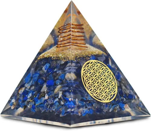 Vista 13 de Pirámide de orgonita de aguamarina, pirámide de cristal curativo, pirámide de piedras preciosas de cristal para meditación, motivación, positividad