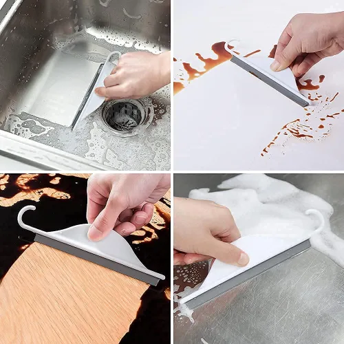 Vista 3 de Pequeño espejo de ducha de baño con gancho para colgar, mini espátula de silicona para encimera de cocina, herramienta limpiadora