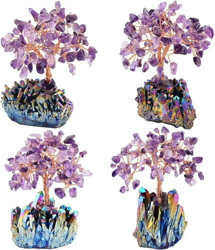Vista 3 de mookaitedecor Figura decorativa de árbol de dinero de cristal de amatista y figura de ángel guardián para riqueza y suerte