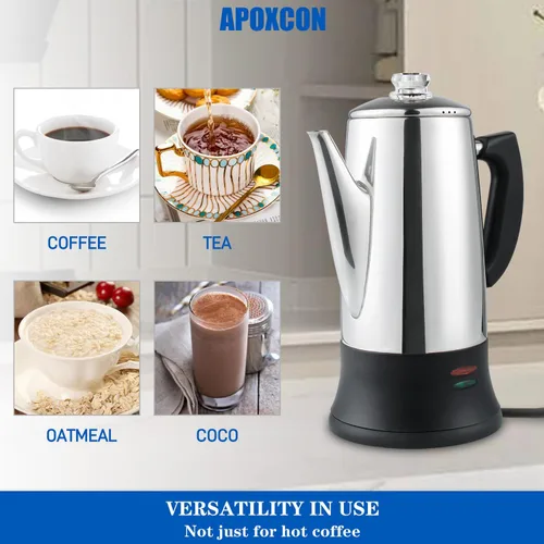Vista 5 de APOXCON Cafetera eléctrica de acero inoxidable con perilla de progreso de cerveza transparente resistente al calor, mantiene el calor y sirve Acero