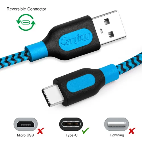 Vista 2 de Canjoy Cable USB C, paquete de 3 cables trenzados de carga rápida tipo C de Azul