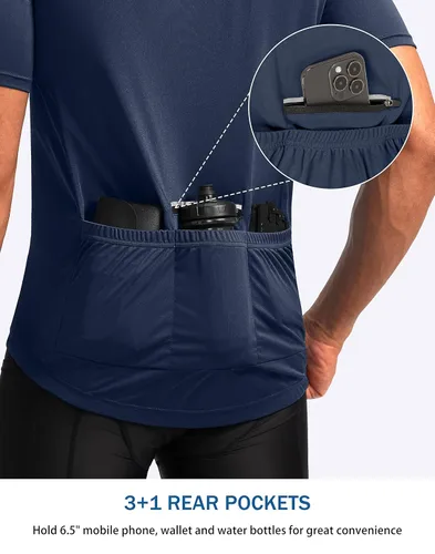 Vista 3 de Bikewa Men's Cycling Jersey Moisture Wicking Short Sleeve UPF Half Zip Bike Road Riding Biking Shirts for Men Zipper Pockets