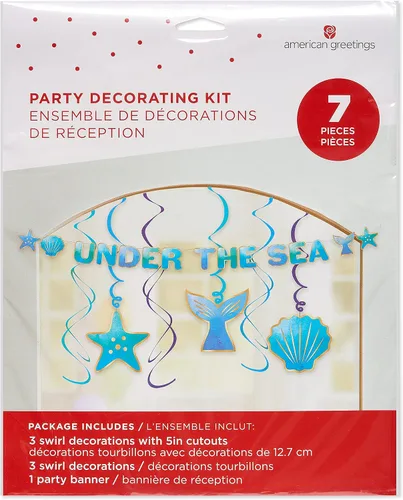 Vista 2 de American Greetings Suministros de fiesta de sirena, kit de decoración de pancarta (7 unidades)