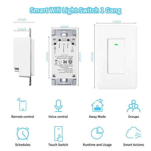 Vista 3 de Interruptor Inteligente de 3 Vías Compatible con Alexa y Google Home, Interruptor Inteligente de Luz WiFi de 2.4GHz, Interruptores de Luz de Control