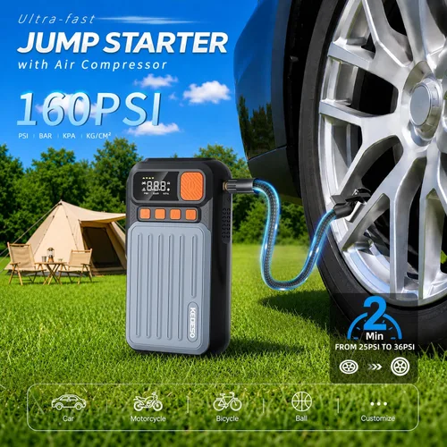 Vista 3 de Arrancador de coche con compresor de aire Batería Arrancador portátil Orange