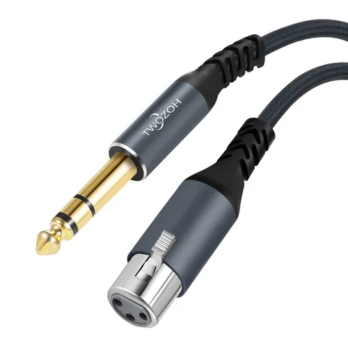 Vista 7 de Twozoh Cable corto XLR hembra a 1/4 TRS de 1 pie, trenzado conector estéreo de 0.250 in equilibrado a cable de micrófono XLR de 3 pines
