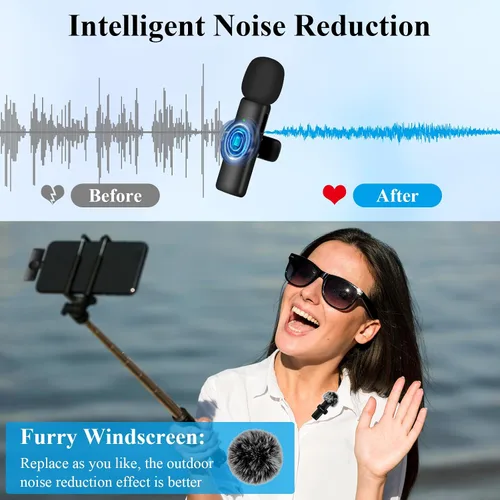 Vista 3 de Paquete de 2 micrófonos Lavalier inalámbricos profesionales para iPhone para iPad, calidad de sonido nítida con reducción de ruido, micrófono
