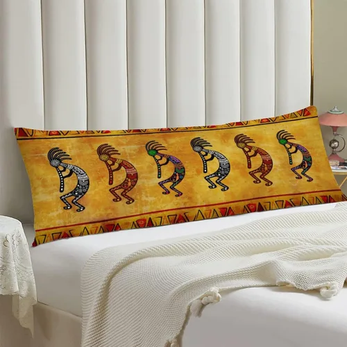 Vista 2 de Funda de almohada de cuerpo rústico del suroeste nativo americano Kokopelli étnico tribal largo protector con cremallera, fundas de almohada