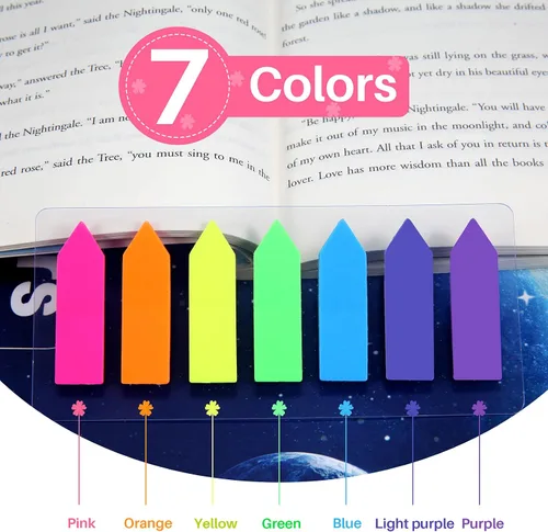 Vista 3 de moinkerin 980 banderas de notas adhesivas, 7 pestañas de índice de color, bandera de índice de colores brillantes, calcomanías de índice