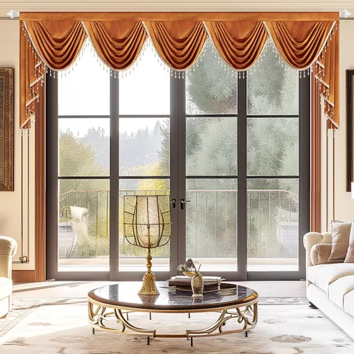 Vista 29 de VOGOL Cenefa de cortinas de terciopelo grueso para dormitorio, cenefas de cascada de lujo con aislamiento térmico dorado para sala de estar formal
