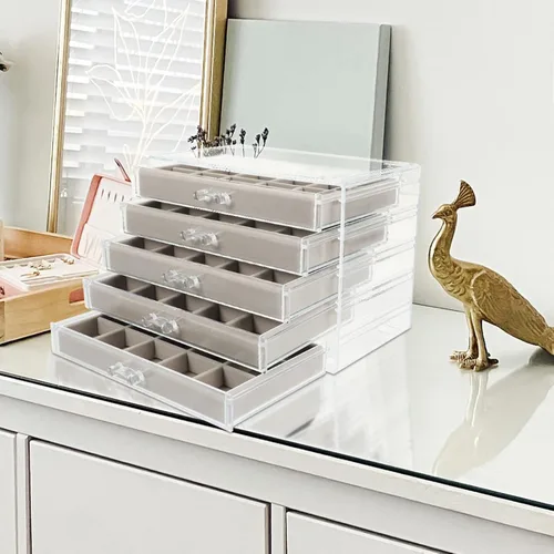 Vista 5 de EXCEART Organizador de joyas con cajones de 5 niveles, organizador de joyas enorme, vitrina de joyería para mujeres, anillos, aretes, collar