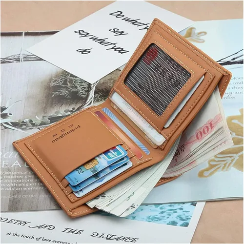 Vista 2 de MOTOZA Men's Short Wallet Wallet Men Vertical Multi-Card Position Men's Wallet US Dollar Clip (Color Vertical Apricot)