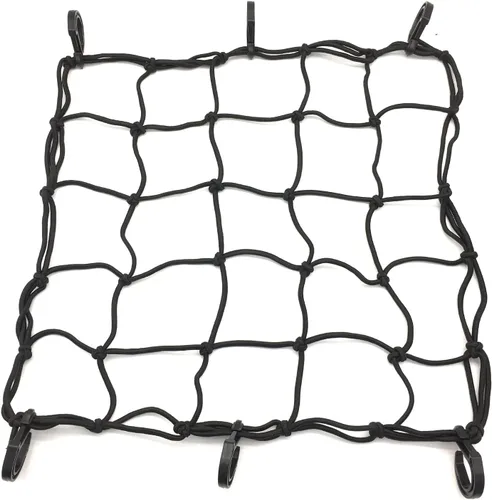 Vista 6 de Equipaje universal de red elástica para casco de motocicleta de 12 x 12 pulgadas con 6 ganchos de plástico compatibles con red de equipaje