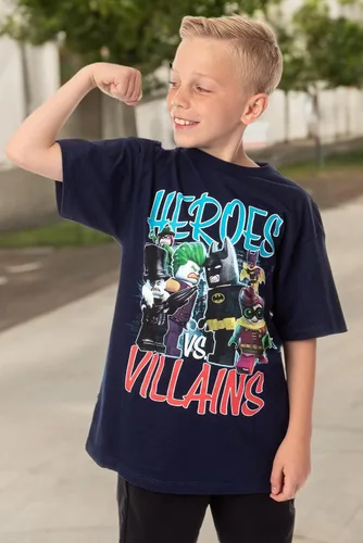 Vista 4 de LEGO Batman The Movie Boys Heroes Vs. Villains - Camiseta de personajes, Azul marino, Grande