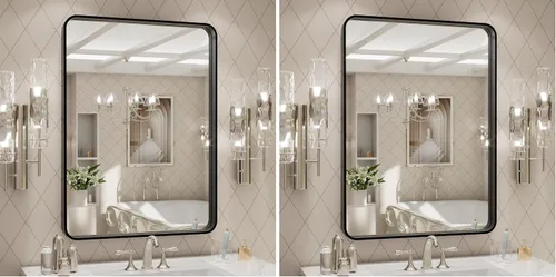 Vista 75 de LOAAO 20x16 Pulgadas Espejo de Baño con Marco de Metal Negro para Pared, Espejo de Tocador de Baño de Estilo Granja, Espejo Grande Rectangular
