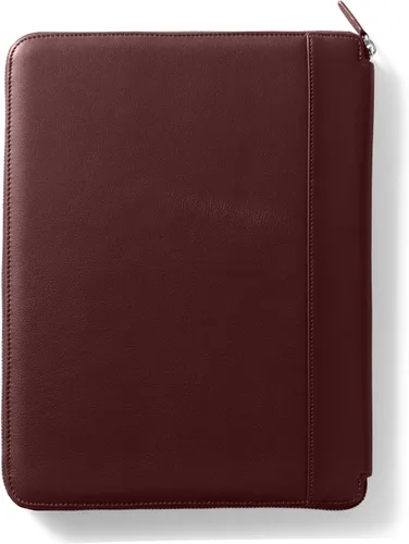 Vista 8 de Leatherology Cartera ejecutiva Burdeos con cremallera, bolsillo interior de piel de grano completo, bolsillo interior para tableta, lazo