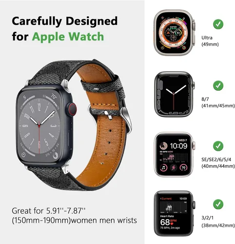 Vista 4 de Correa de cuero compatible con Apple Watch iWatch 1.496 in 1.575 in 1.614 in 1.654 in 1.732 in 1.772 in 1.929 in, correa de cuero de diseñador