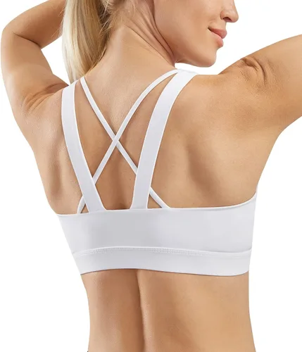 Vista 4 de AFITNE Brasier deportivo con tirantes para mujer, espalda cruzada, soporte medio, acolchado, entrenamiento, fitness, yoga, con copas extraíbles