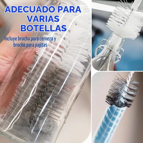 Vista 4 de Holikme Juego de 10 cepillos de limpieza de botellas, cepillo limpiador de botellas con mango largo de 15", cepillo de botella de agua con mango