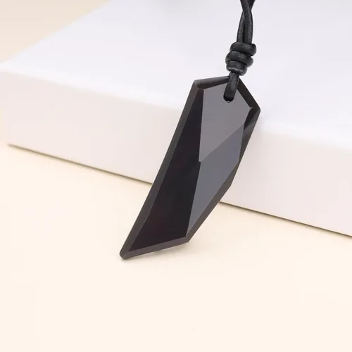 Vista 5 de COAI Collar con dije de colmillo de lobo en obsidiana para hombre