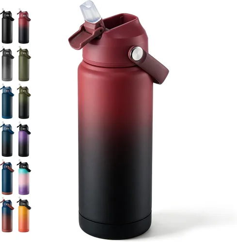 Vista 17 de Fijinhom Botella de agua aislada de 18 onzas con 2 tapas, botellas de agua de acero inoxidable, aspiradora de doble pared, mango portátil y parte