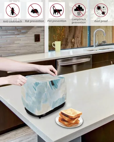 Vista 4 de Cubierta para tostadora de mármol verde azulado degradado de 2 rebanadas, protección para electrodomésticos de cocina pequeños con bucle, diseño