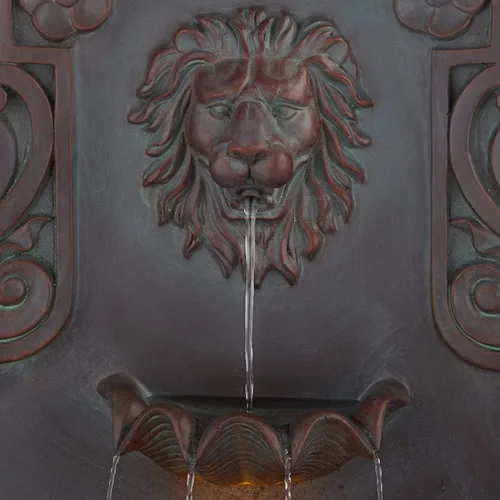Vista 3 de Fuente de pared de león real de 31.5 pulgadas de alto, gran decoración rústica para interiores y exteriores, de bronce, con luz LED, estatua