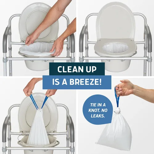 Vista 3 de Lunderg Commode Liners - Paquete económico de 50 unidades de ajuste universal - Forros de inodoro de grado médico desechables para silla de inodoro