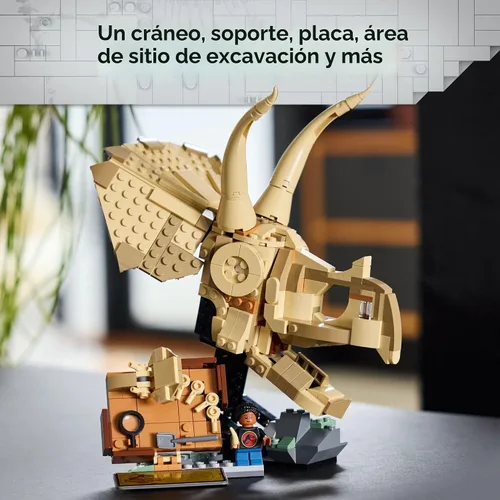 Vista 3 de LEGO Jurassic World Fósiles de Dinosaurio Cráneo de Triceratops Juguete - Juguete de Dinosaurio Conjunto de Construcción de Fósiles para Niños