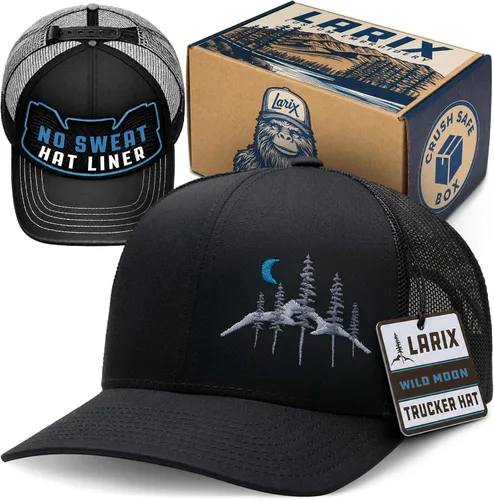 Vista 19 de LARIX Trucker Hat Men - Snapback Cap with Breatheable Mesh Back, Hats for men, Mens Hat, Mens Trucker Hats Negro (Wb)