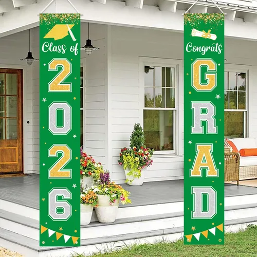Vista 12 de Bandera de decoración de graduación 2025 GRAD Bandera negra para porche y puerta de bienvenida para pared interior y exterior, decoración