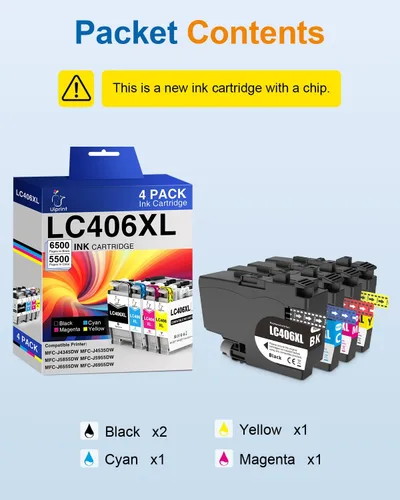 Vista 4 de LC406XL LC406 - Cartuchos de tinta para impresora Brother MFC-J4335DW MFC-J5855DW MFC-J6555DW MFC-J4535DW, repuesto para cartuchos de tinta Brother