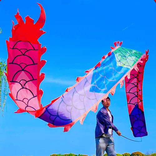 Vista 8 de Juego de Cintas de Dragón 3D Realistas para Ejercicio, Baile al Aire Libre, Lanzamiento de Fitness, Estilo Cuadrado POI Wu Long (5.97m, Fénix Azul)