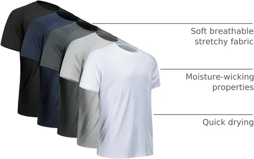 Vista 30 de Camisetas de entrenamiento para hombre, de manga corta, de secado rápido, atlético, gimnasio, activo, absorbe la humedad