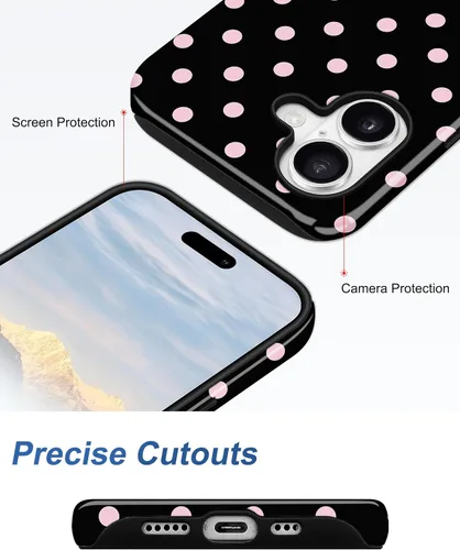 Vista 5 de Jusy Funda magnética de lunares para iPhone 16, color negro y rosa Negro Rosa