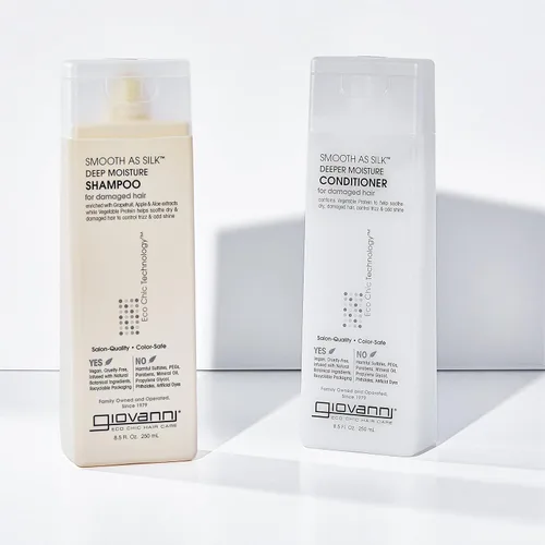 Vista 4 de GIOVANNI Productos para el cuidado del cabello Giovanni Smooth as Silk Deeper Moisture Shampoo & Conditioner Set, 8.5 oz. Calma el encrespamiento