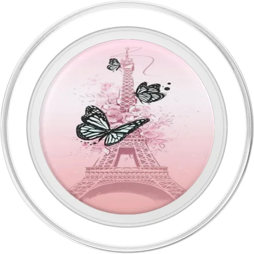 Vista 2 de París Francia Torre Eiffel mariposa rosa para niñas PopSockets PopGrip: agarre intercambiable para teléfonos y tabletas PopSockets MagSafe PopGrip