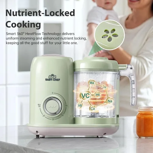 Vista 4 de Licuadora AMZBabyChef para fabricar alimentos para bebés: vaporizador 4 en Verde