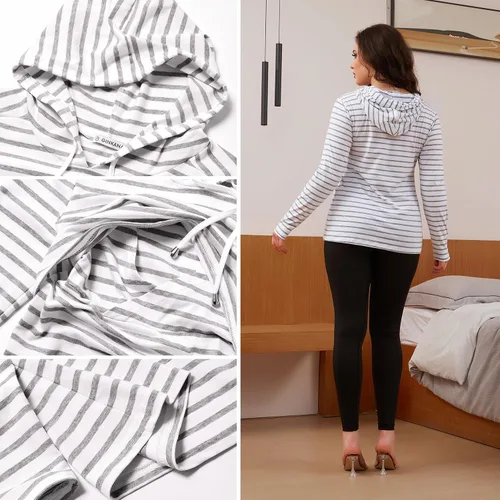 Vista 30 de Bhome Camisa de lactancia de manga larga con capucha para lactancia materna