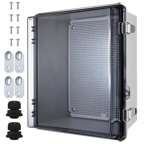 Vista 14 de MAKERELE Caja eléctrica impermeable pequeña al aire libre IP67 ABS caja de plástico con placa de montaje, cubierta gris con bisagras, soporte