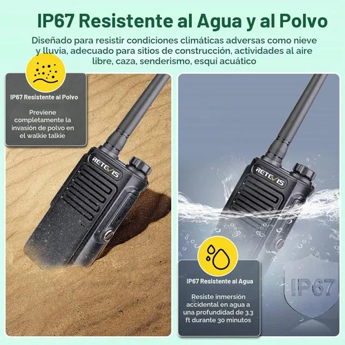 Vista 2 de Retevis Walkie Talkies impermeables RT47 IP67 con micrófono, construcción Negro