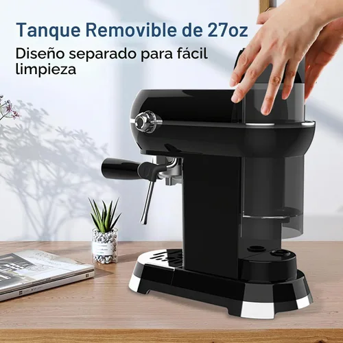 Vista 4 de HBN Máquina Compacta de Espresso de 20 Bar con Espumador de Leche, Tanque de Agua Extraíble de 27oz para Espacios Pequeños, Cafetera Casera