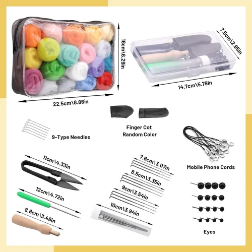 Vista 3 de SOCNITC Kits de fieltro de aguja de 45 colores con 99 piezas de herramientas de agujas para fieltro de aguja, manualidades