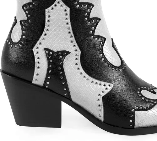 Vista 6 de ANN CREEK Botas vaqueras de tobillo para mujer, botas vaqueras con remaches, botas vaqueras con remaches para mujer, tacón bajo y grueso, botas
