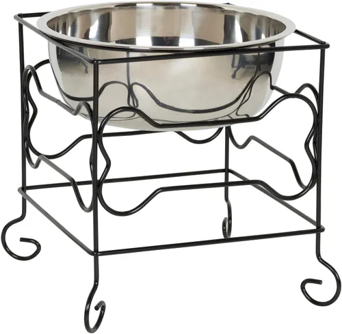 Vista 9 de YML Soporte de hierro forjado de 5 pulgadas con pequeño tazón de alimentador doble de acero inoxidable