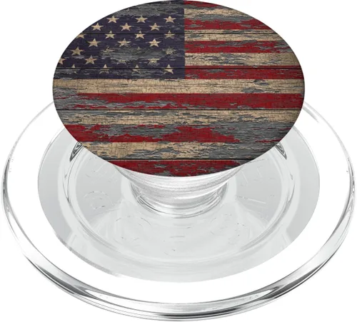 Vista 8 de Agarre y soporte para teléfonos y tabletas de la bandera estadounidense de madera climatizada.