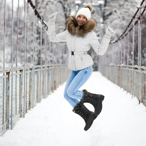 Vista 2 de DREAM PAIRS botas de nieve de invierno para mujer, de media caña, con forro de piel sintética