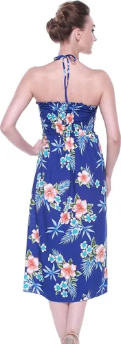 Vista 2 de Vestido halter hawaiano Luau halter con estampado floral en patrones de hibisco para mujer